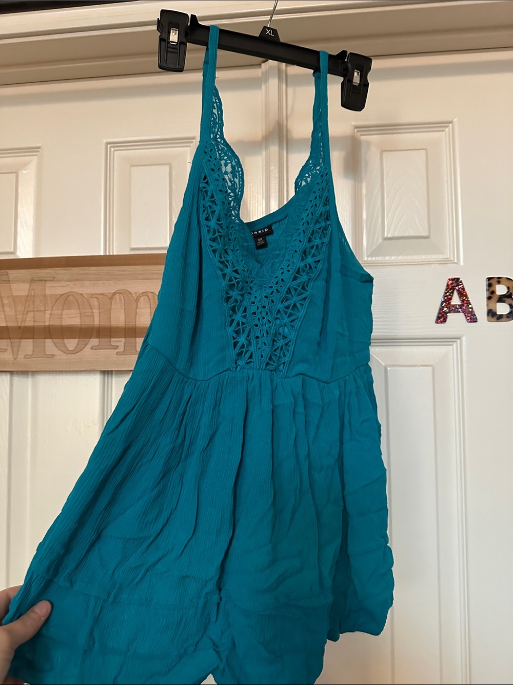 torrid Teal Crochet-Front Sleeveless Camisole